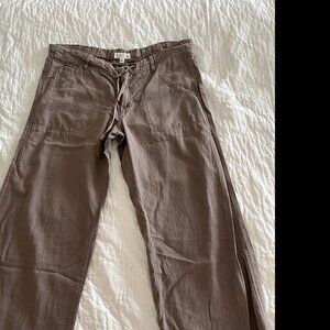Linen Pants with Drawstring Waist, Color Taupe